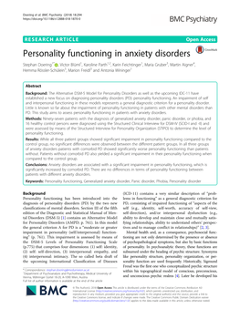 Personality Functioning in Anxiety Disorders