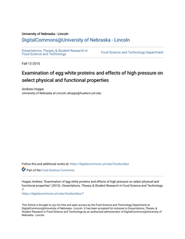 Examination of Egg White Proteins and Effects of High Pressure on Select Physical and Functional Properties