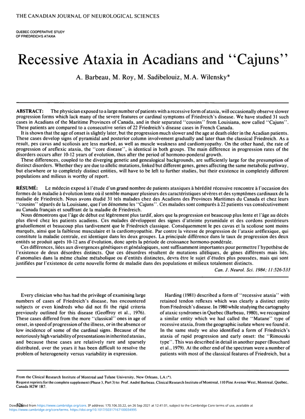 Recessive Ataxia in Acadians and 