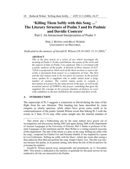 'Killing Them Softly with This Song …' the Literary Structure of Psalm 3
