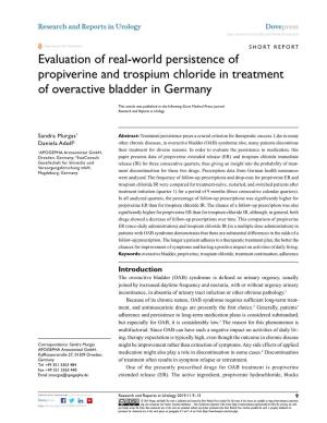 Evaluation of Real-World Persistence of Propiverine and Trospium Chloride in Treatment of Overactive Bladder in Germany