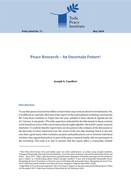 Peace Research – an Uncertain Future1