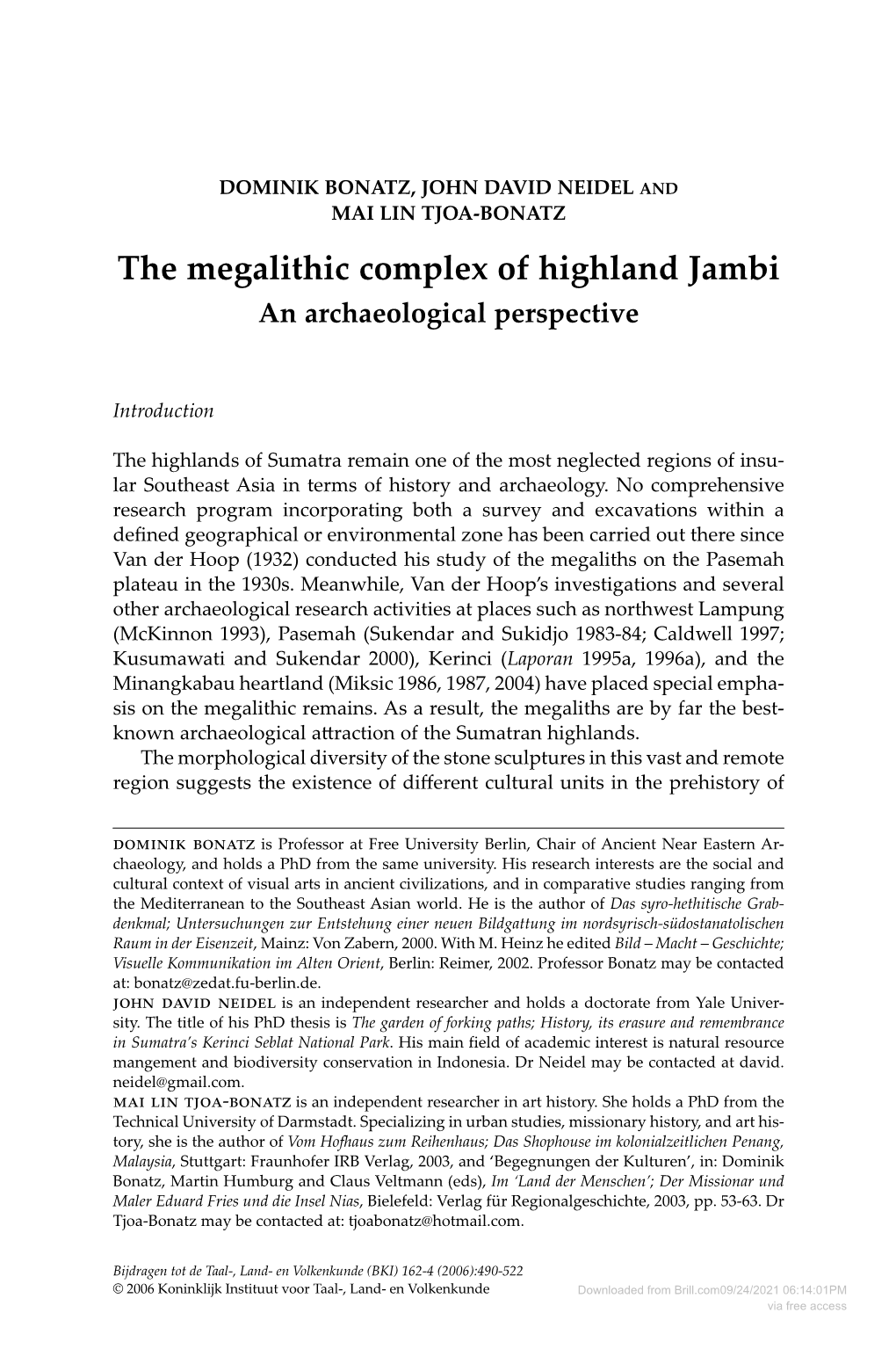 The Megalithic Complex of Highland Jambi an Archaeological Perspective