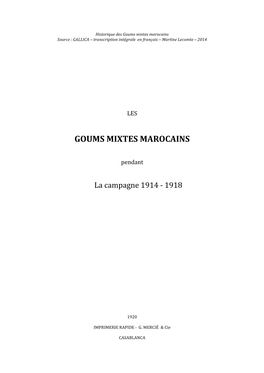 Historique Des Goums Mixtes Marocains Source : GALLICA – Transcription Intégrale En Français – Martine Lecomte – 2014