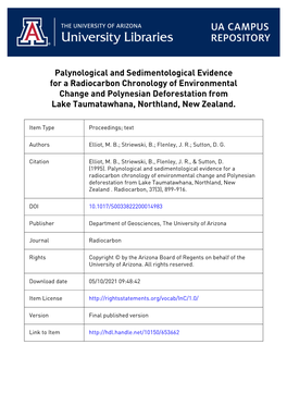 Palynological and Sedimentological Evidence