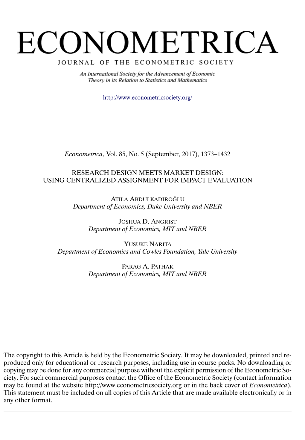 Research Design Meets Market Design: Using Centralized Assignment for Impact Evaluation