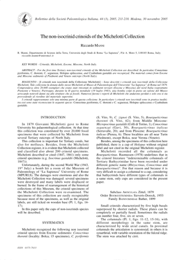 The Non-Isocrinid Crinoids of the Michelotti Collection