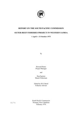 Report on the South Pacific Commission Outer Reef