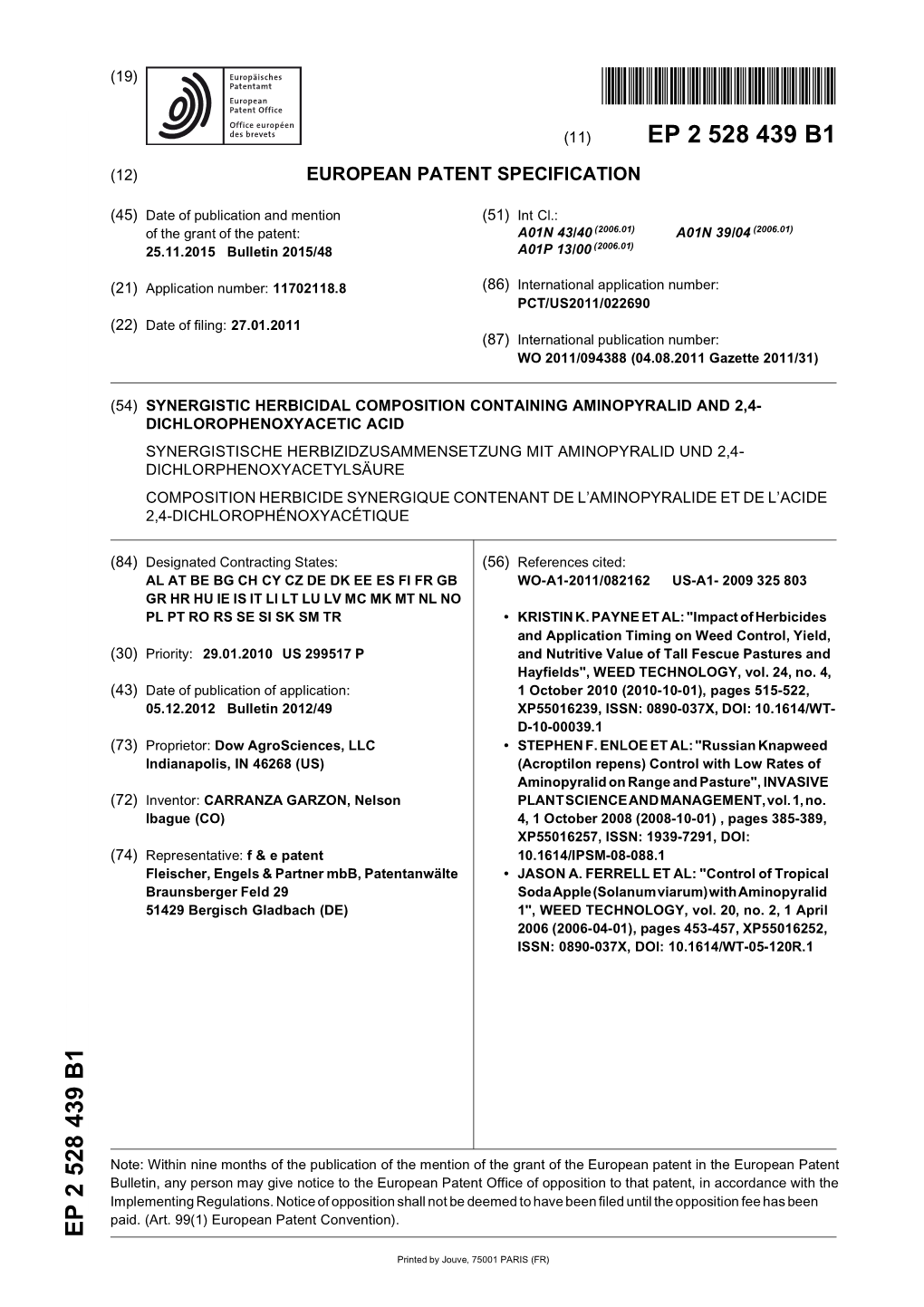 Synergistic Herbicidal Composition Containing Aminopyralid and 2,4-Dichlorophenoxyacetic Acid