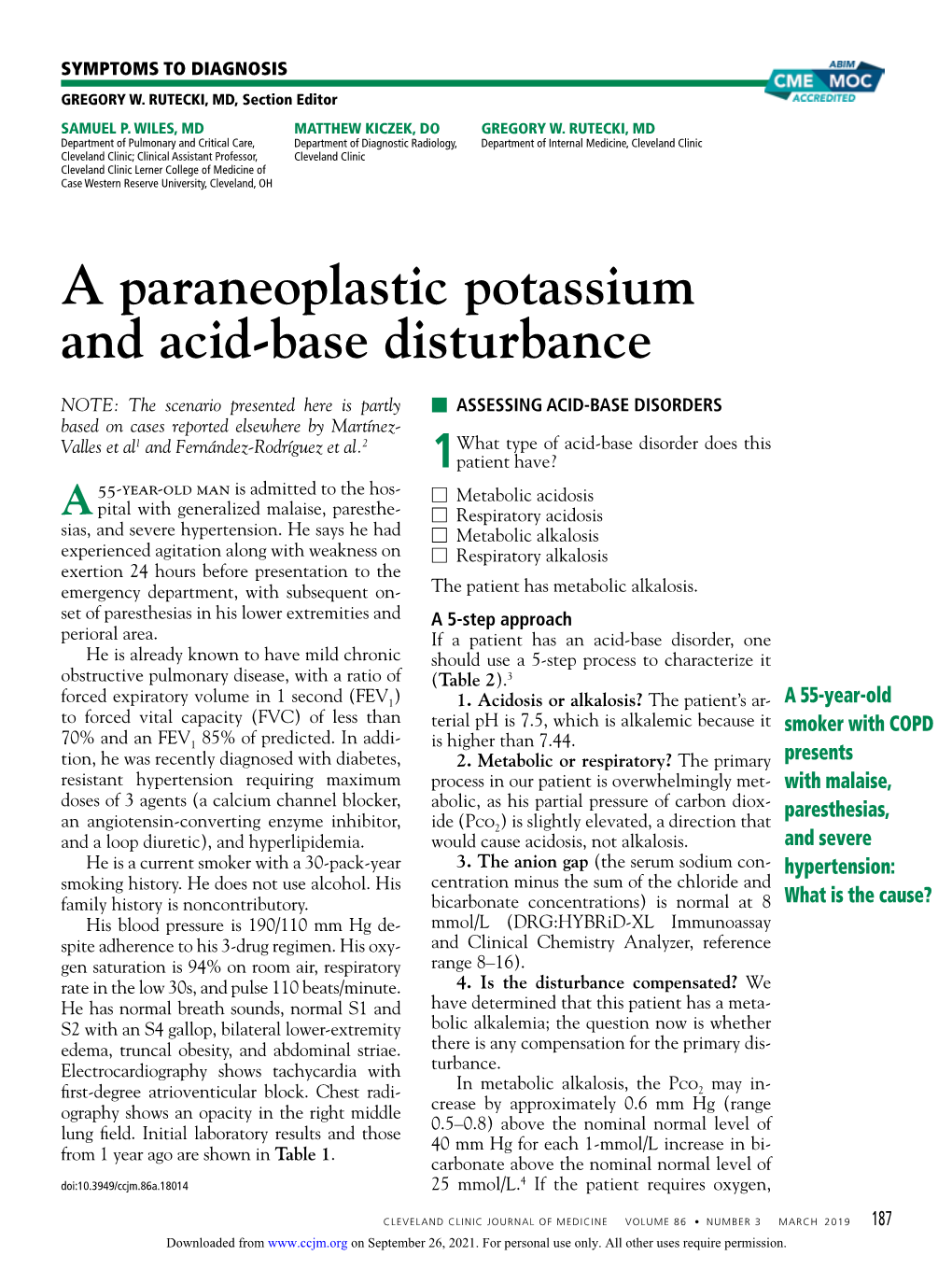 A Paraneoplastic Potassium and Acid-Base Disturbance