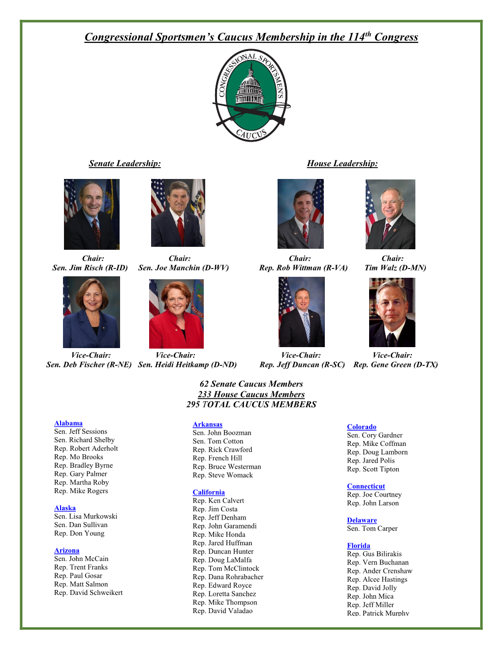 Congressional Sportsmen's Caucus Membership in the 114Th