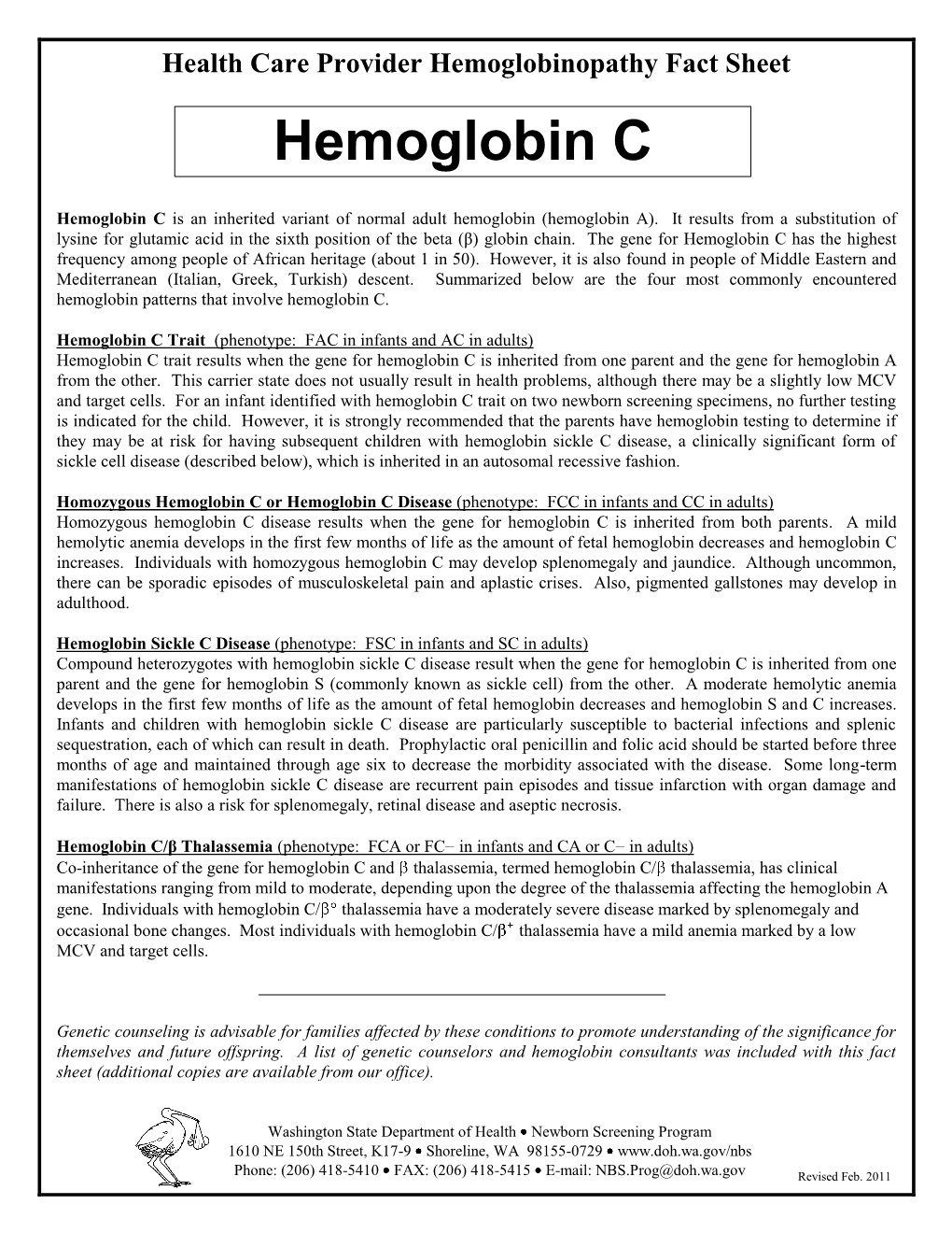 Hemoglobin C Fact Sheet