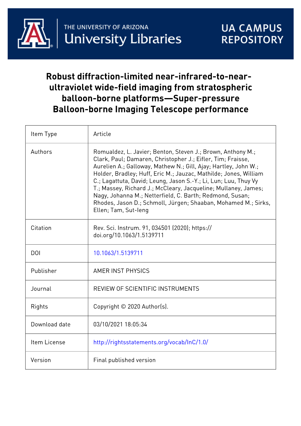 Robust Diffraction-Limited Near-Infrared-To-Near-Ultraviolet Wide-Field Imaging from Stratospheric Balloon-Borne Platforms—Sup