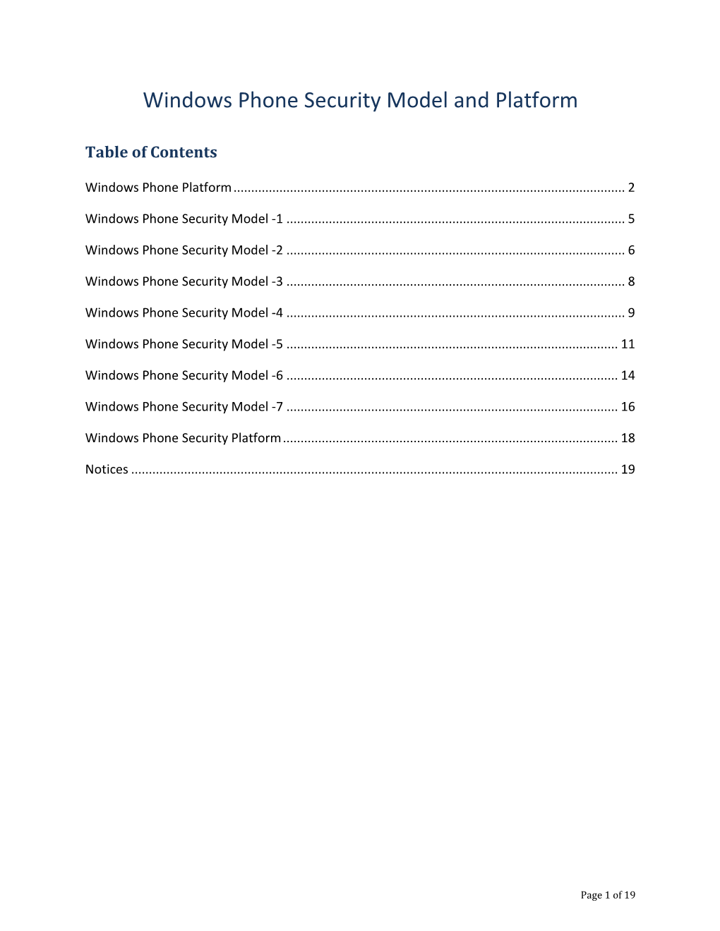 Windows Phone Security Model and Platform