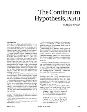 The Continuum Hypothesis, Part II W
