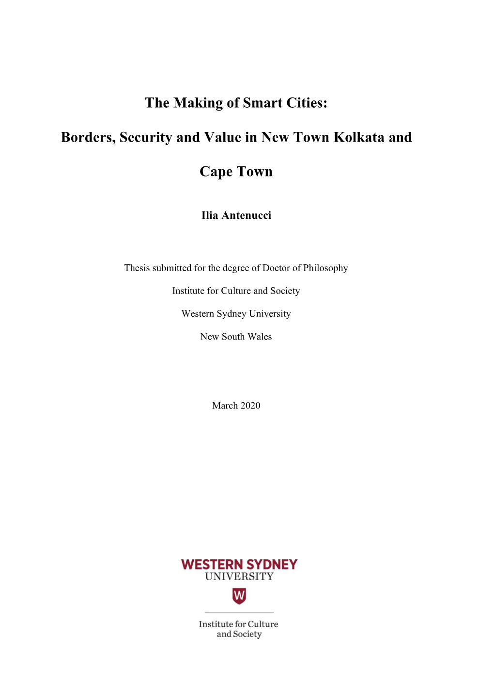 The Making of Smart Cities: Borders, Security and Value in New Town