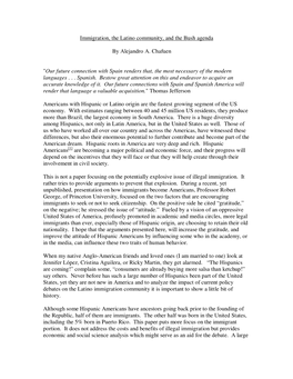 Immigration, the Latino Community, and the Bush Agenda by Alejandro A. Chafuen "Our Future Connection with Spain Renders Th