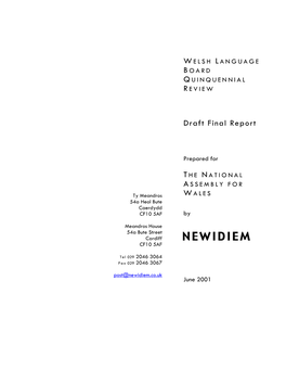Quinquennial Review of the Welsh Language Board Draft Final Report June 2001 / Contents Page 1