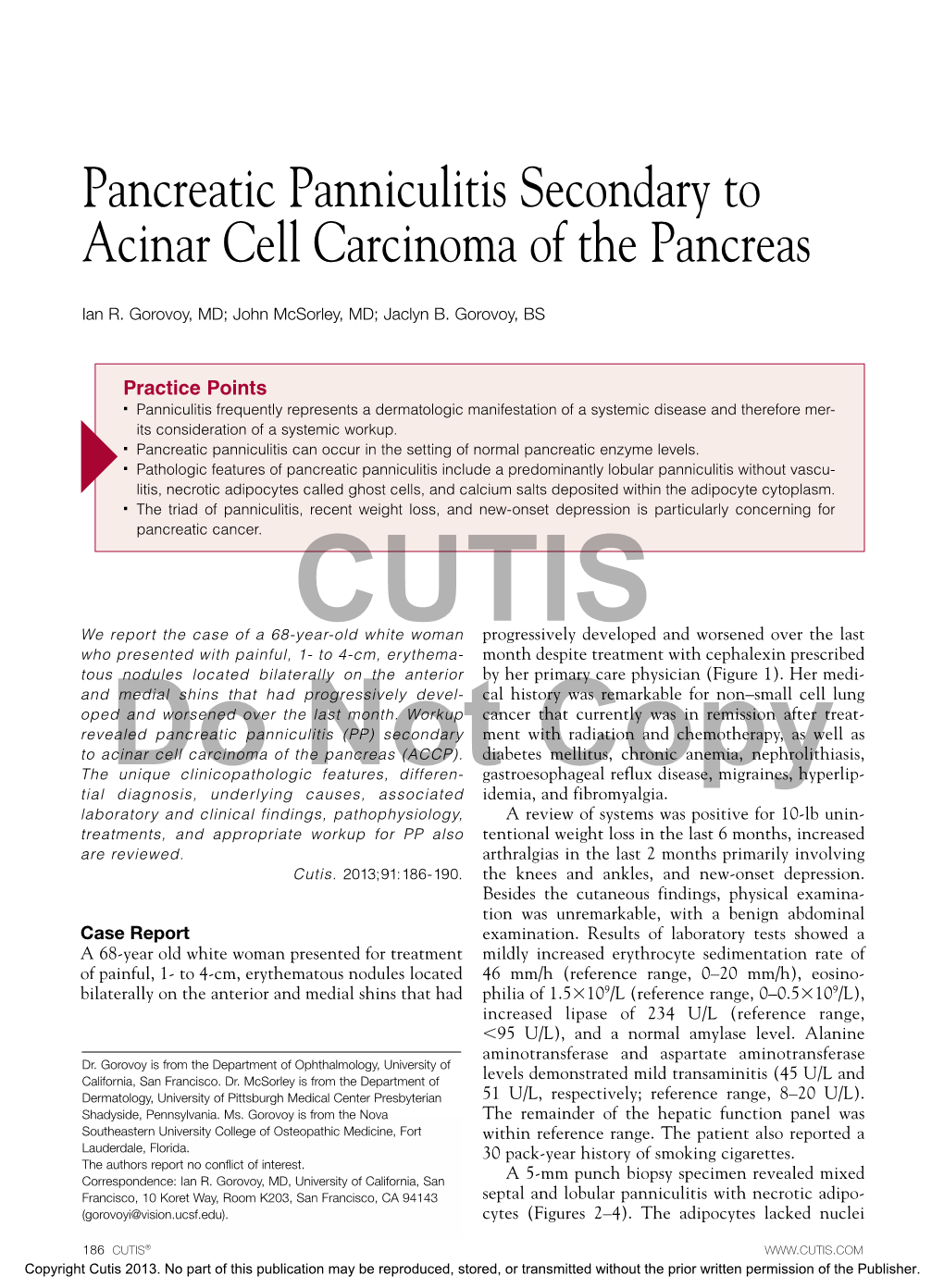 Pancreatic Panniculitis Secondary to Acinar Cell Carcinoma of the Pancreas