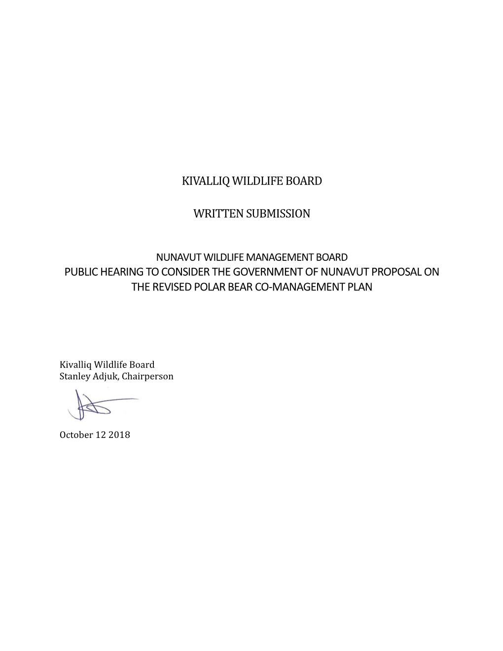Kivalliq Wildlife Board Written Submission Public