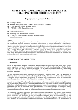 Raster Venus and Lunar Maps As a Source for Obtaining Vector Topographic Data