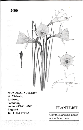 Monocot Nursery Plant List, 2000