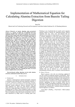 Implementation of Mathematical Equation for Calculating Alumina Extraction from Bauxite Tailing Digestion