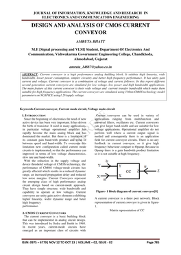 Design and Analysis of Cmos Current Conveyor