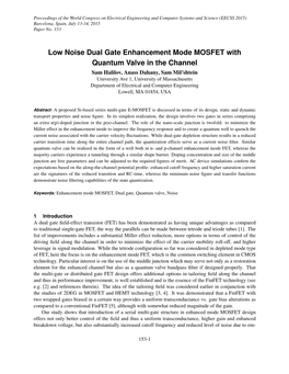 Low Noise Dual Gate Enhancement Mode MOSFET with Quantum Valve in the Channel