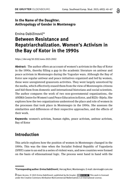 Between Resistance and Repatriarchalization. Women's Activism in the Bay of Kotor in the 1990S