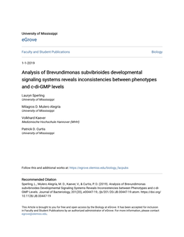 Analysis of Brevundimonas Subvibrioides Developmental Signaling Systems Reveals Inconsistencies Between Phenotypes and C-Di-GMP Levels