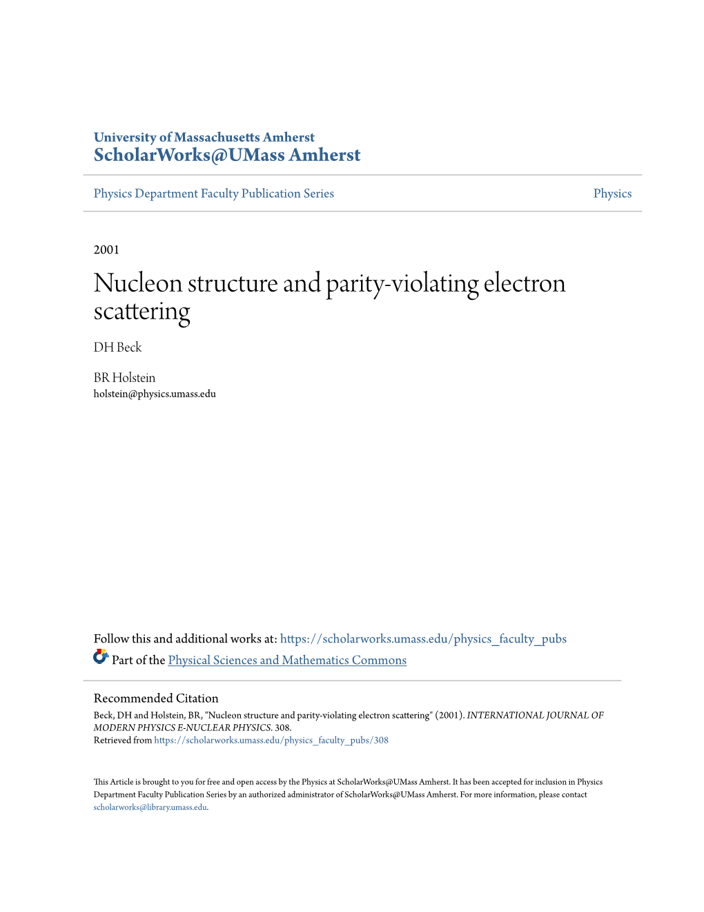 Nucleon Structure and Parity-Violating Electron Scattering DH Beck