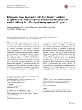 Integrating Local Knowledge with Tree Diversity Analyses to Optimize On