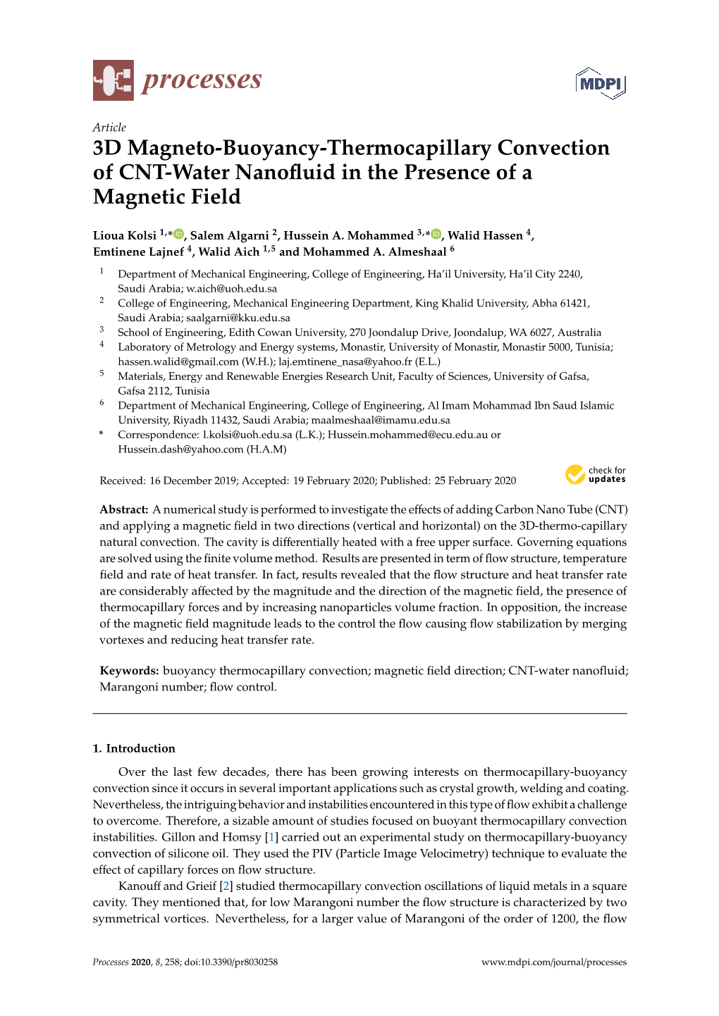 3D Magneto-Buoyancy-Thermocapillary Convection of CNT-Water Nanoﬂuid in the Presence of a Magnetic Field