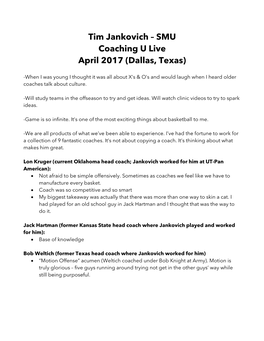 Tim Jankovich – SMU Coaching U Live April 2017 (Dallas, Texas)