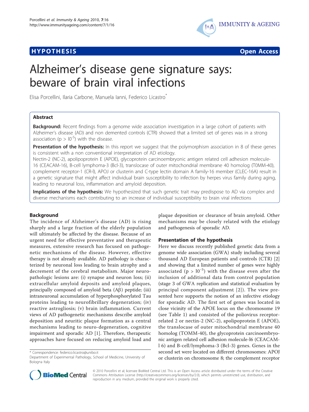 Alzheimerls Disease Gene Signature Says: Beware of Brain Viral Infections