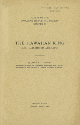 The Hawaiian King (Mo-I, Alii-Aimoku, Alii-Kapu)