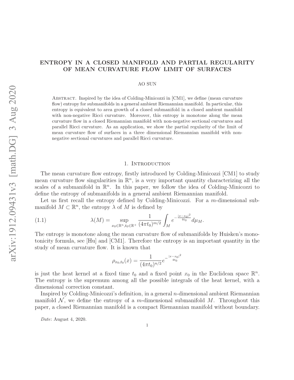 Arxiv:1912.09431V3 [Math.DG]