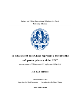 To What Extent Does China Represent a Threat to the Soft Power Primacy of the U.S.? an Assessment of Chinese and U.S