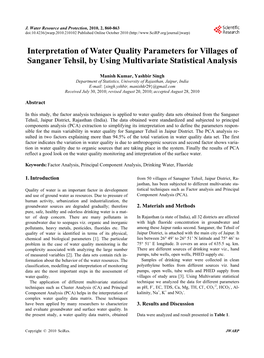 Interpretation of Water Quality Parameters for Villages of Sanganer Tehsil, by Using Multivariate Statistical Analysis