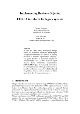 Implementing Business Objects: CORBA Interfaces for Legacy Systems