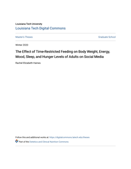 The Effect of Time-Restricted Feeding on Body Weight, Energy, Mood, Sleep, and Hunger Levels of Adults on Social Media