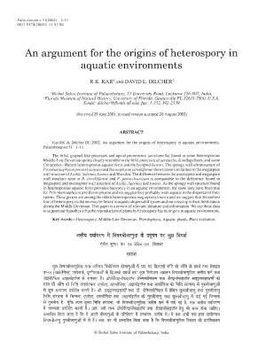 An Argument for the Origins Ofheterospory in Aquatic