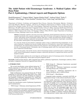 The Adult Patient with Eisenmenger Syndrome: a Medical Update After Dana Point Part I: Epidemiology, Clinical Aspects and Diagnostic Options