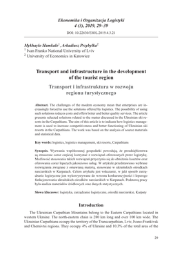 Transport and Infrastructure in the Development of the Tourist Region Transport I Infrastruktura W Rozwoju Regionu Turystycznego