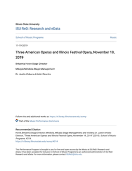 Three American Operas and Illinois Festival Opera, November 19, 2019