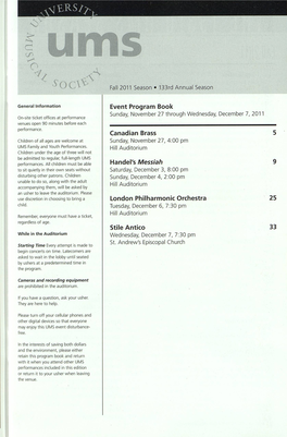 Event Program Book Canadian Brass Handel's Messiah London