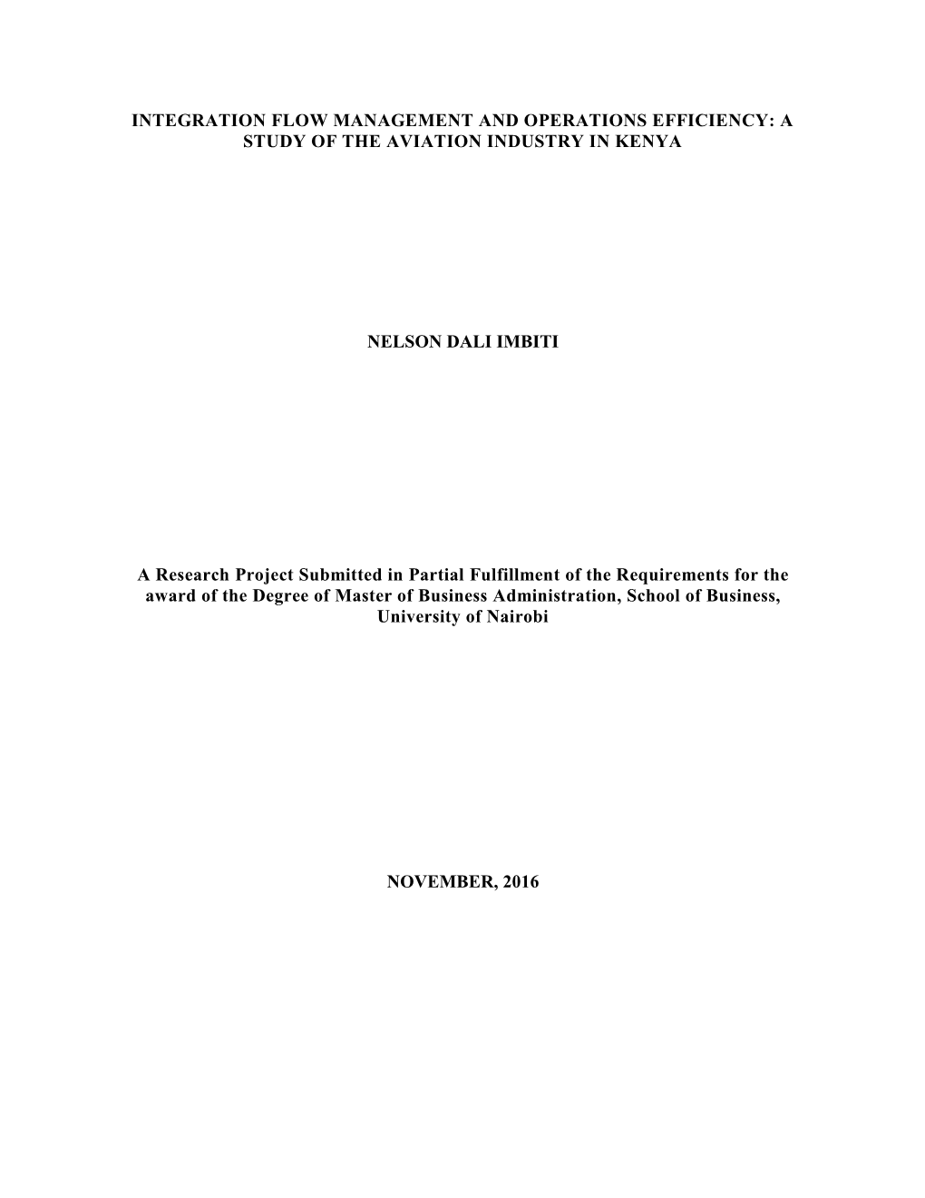 Integration Flow Management and Operations Efficiency: a Study of the Aviation Industry in Kenya