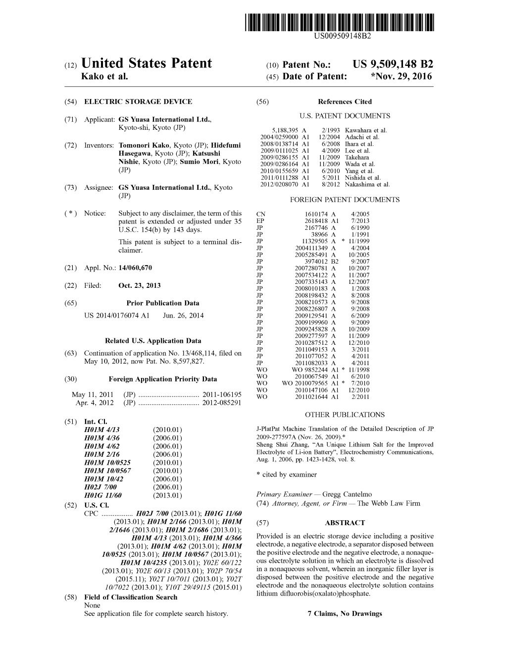 (12) United States Patent (10) Patent No.: US 9,509,148 B2 Kako Et Al