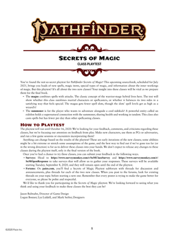 Secrets of Magic Playtest Subforum with Threads for Discussion and Announcements, Plus Threads for Each of the Two New Classes